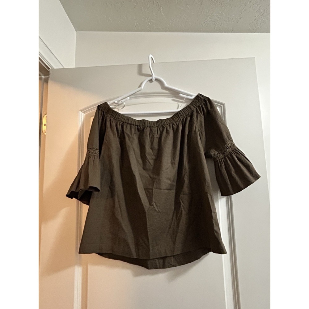 Trina Turk Castro Top Green Off The Shoulder Textured Blouse Small - Picture 3 of 7